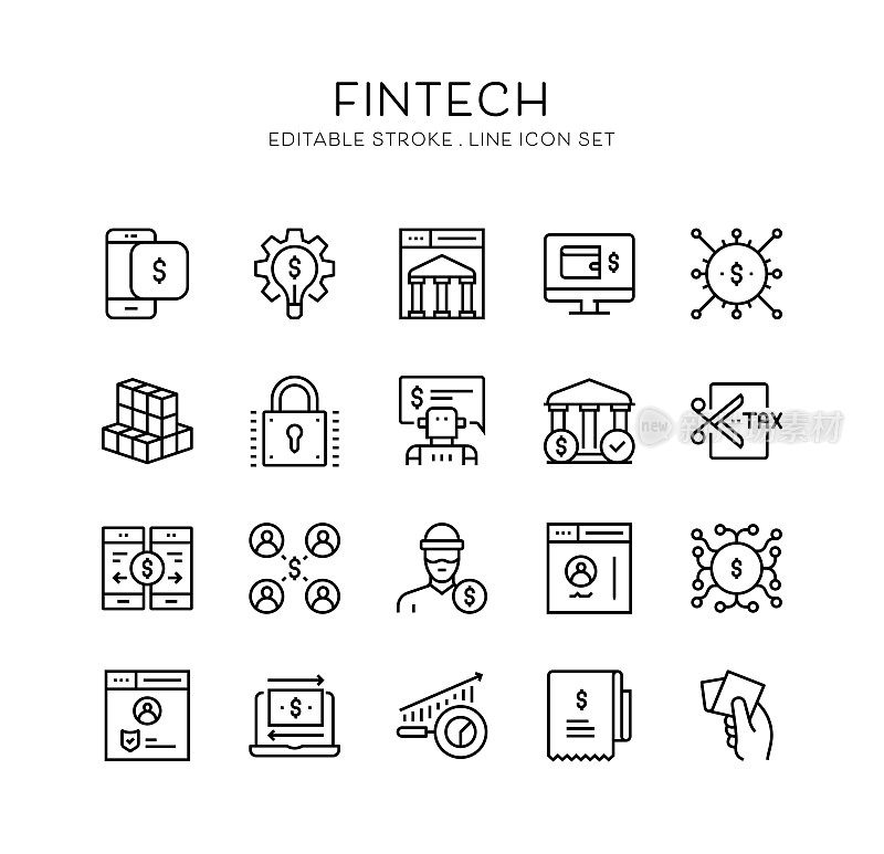 Fintech, Blockhain, ?nnovation, Money, Digital Money Icons